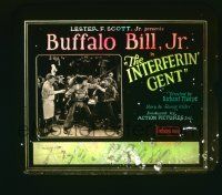 1a057 INTERFERIN' GENT glass slide '27 great image of Buffalo Bill Jr. fighting in saloon!