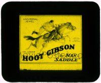 1a070 MAN IN THE SADDLE glass slide '26 great artwork of cowboy Hoot Gibson riding his horse!