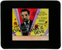 1a072 MASKS OF THE DEVIL glass slide '28 cool deco art of John Gilbert surrounded by Devil heads!