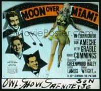 1a079 MOON OVER MIAMI style B glass slide '41 image of sexy Betty Grable, Ameche & Bob Cummings!