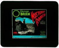 1a084 MYSTERY RANCH glass slide '32 cool image of George O'Brien on his horse entering cave!