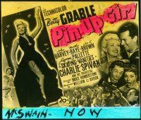 1a095 PIN UP GIRL glass slide '44 Joe E. Brown, Martha Raye, sexy Betty Grable showing her leg!