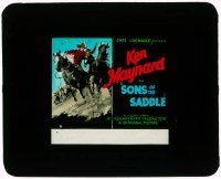 1a116 SONS OF THE SADDLE style B glass slide '30 cowboy Ken Maynard grabbing bad guy off his horse!