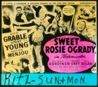 1a126 SWEET ROSIE O'GRADY glass slide '43 sexy Betty Grable, Robert Young & Menjou, different!