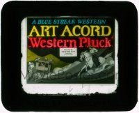 1a141 WESTERN PLUCK glass slide '26 art of cowboy Art Acord trying to rescue girl in stagecoach!