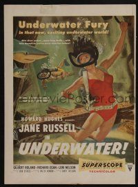 1a231 UNDERWATER magazine ad '55 Howard Hughes, sexiest artwork of skin diver Jane Russell!