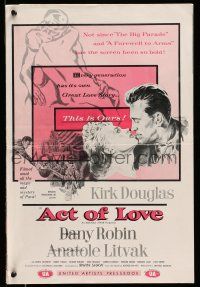1a527 ACT OF LOVE pressbook '53 Kirk Douglas, Dany Robin, directed by Anatole Litvak!