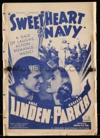 1a914 SWEETHEART OF THE NAVY pressbook '37 Eric Linden, Cecilia Parker, action, laughs & romance!