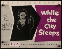 1a978 WHILE THE CITY SLEEPS pressbook '56 great image of Lipstick Killer's victim, Fritz Lang noir