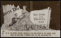 1a154 ALL THIS & HEAVEN TOO Australian trade ad '40 great art of Bette Davis & Charles Boyer!