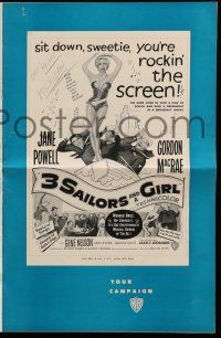 1a520 3 SAILORS & A GIRL pressbook '54 art of sexiest Jane Powell in swimsuit with Navy sailors!