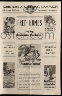 1a541 ARIZONA CYCLONE pressbook '28 cool poster artwork with silent cowboy hero Fred Humes!
