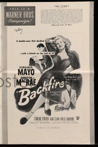 1a547 BACKFIRE pressbook '50 sexy double-crossing Virginia Mayo seduces Gordon MacRae!