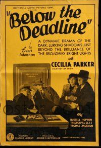 1a555 BELOW THE DEADLINE pressbook '36 a dynamic drama of lurking shadows on Broadway!