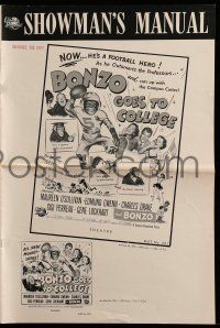 1a575 BONZO GOES TO COLLEGE pressbook '52 wacky chimp playing football, all new monkeyshines!