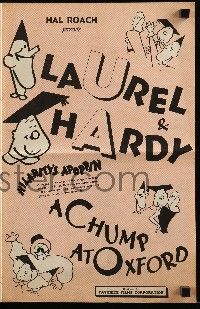 1a608 CHUMP AT OXFORD pressbook R46 great images of Laurel & Hardy in dunce caps & caps and gown!