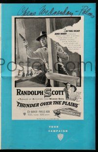 1a945 THUNDER OVER THE PLAINS pressbook '53 cowboy Randolph Scott in a tornado of adventure!