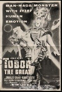 1a950 TOBOR THE GREAT pressbook '54 man-made funky robot w/ every human emotion holding sexy girl!