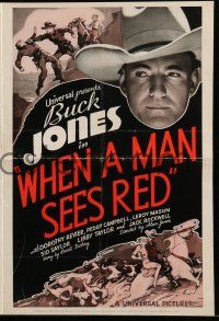 1a976 WHEN A MAN SEES RED pressbook '34 wonderful artwork & photos of cowboy Buck Jones!