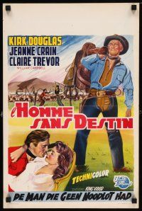 1b072 MAN WITHOUT A STAR Belgian '55 art of cowboy Kirk Douglas carrying saddle, Jeanne Crain!