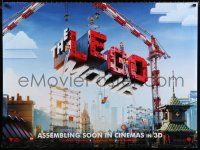 1b122 LEGO MOVIE teaser DS British quad '14 cool image of title assembled w/cranes & plastic blocks!