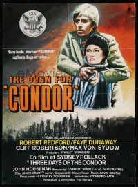 1b752 3 DAYS OF THE CONDOR Danish '75 different art of CIA analyst Robert Redford & Faye Dunaway!