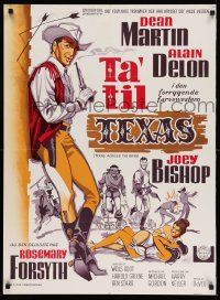 1b837 TEXAS ACROSS THE RIVER Danish '67 artwork of cowboy Dean Martin, Alain Delon & Joey Bishop!