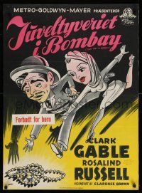 1b839 THEY MET IN BOMBAY Danish '51 cool Gaston art of Clark Gable & Rosalind Russell!
