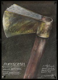 1b279 SIEKIEREZADA Polish 26x38 '85 cool artwork of axe-shaped book by Andrzej Pagowski!