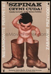 1b227 WHAT WOULD YOU SAY TO SOME SPINACH Polish 23x33 '78 funny Gorka art of baby in too-big boots