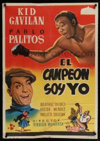 1b030 EL CAMPEON SOY YO Spanish '60 Pablo Palitos & Kid Gavilan, I Am the Champion, boxing art!