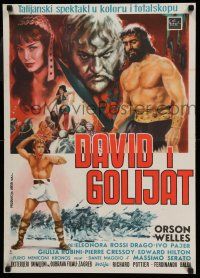 1b421 DAVID & GOLIATH Yugoslavian 20x28 '61 Orson Welles as King Saul, cool battle artwork!