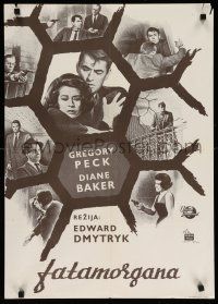 1b462 MIRAGE Yugoslavian 20x28 '65 different artwork of Gregory Peck & Diane Baker!