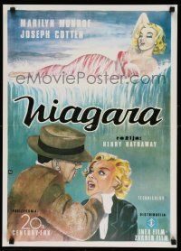 1b469 NIAGARA Yugoslavian 19x26 R80s artwork of gigantic sexy Marilyn Monroe on famous waterfall!