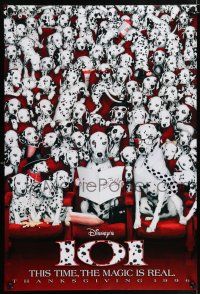 1c010 101 DALMATIANS teaser DS 1sh '96 Walt Disney live action, wacky image of dogs in theater!