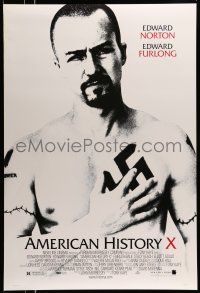 1c043 AMERICAN HISTORY X DS 1sh '98 B&W image of Edward Norton as skinhead neo-Nazi!