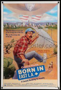 1c126 BORN IN EAST L.A. 1sh '87 great artwork of Cheech Marin crossing the border