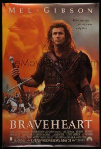 1c131 BRAVEHEART advance DS 1sh '95 cool image of Mel Gibson as William Wallace!