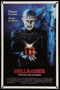 1c333 HELLRAISER 1sh '87 Clive Barker horror, great image of Pinhead, he'll tear your soul apart!