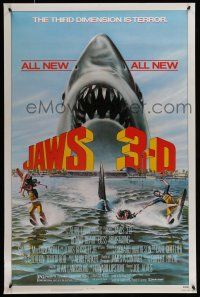 1c421 JAWS 3-D 1sh '83 great Gary Meyer shark artwork, the third dimension is terror!