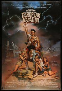 1c567 NATIONAL LAMPOON'S EUROPEAN VACATION 1sh '85 Vallejo art of Chevy Chase, Beverly D'Angelo!