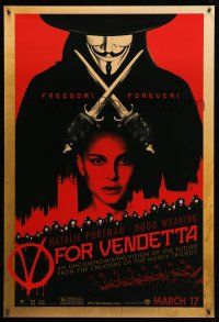 1c811 V FOR VENDETTA teaser 1sh '05 Wachowskis, Natalie Portman, Hugo Weaving over red background!