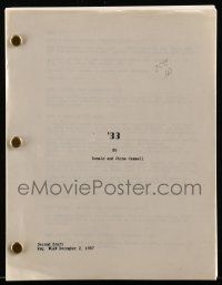 1d026 '33 second draft script December 2, 1987 unproduced screenplay by Donald Cammell & China King