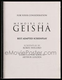 1d430 MEMOIRS OF A GEISHA For Your Consideration script October 2005, screenplay by Robin Swicord!