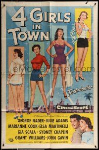 1f006 4 GIRLS IN TOWN 1sh '56 sexy Julie Adams, Marianne Cook, Elsa Martinelli & Gia Scala!