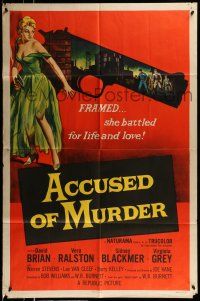 1f010 ACCUSED OF MURDER 1sh '57 cool sexy girl and gun noir image, she battled for life & love!