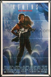 1f021 ALIENS 1sh '86 James Cameron, Sigourney Weaver as Ripley holding Carrie Henn!