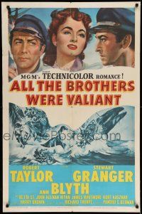 1f023 ALL THE BROTHERS WERE VALIANT 1sh '53 Robert Taylor, Stewart Granger, whaling artwork!
