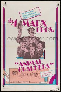 1f029 ANIMAL CRACKERS 1sh R74 wacky artwork of all four Marx Brothers!