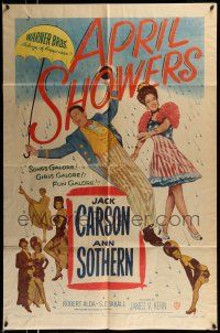1f036 APRIL SHOWERS 1sh '48 colorful art of Jack Carson & Ann Sothern in musical!